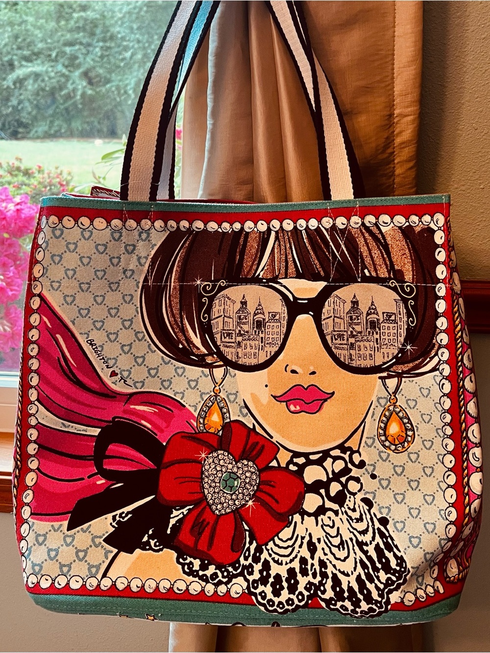 Brighton - Canvas Stylish Illustrated Tote Bag in Red & Pink